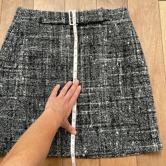 Marc Aurel mini wool skirt black white grey textured fixed belt lined sz 4 - Picture 9 of 10